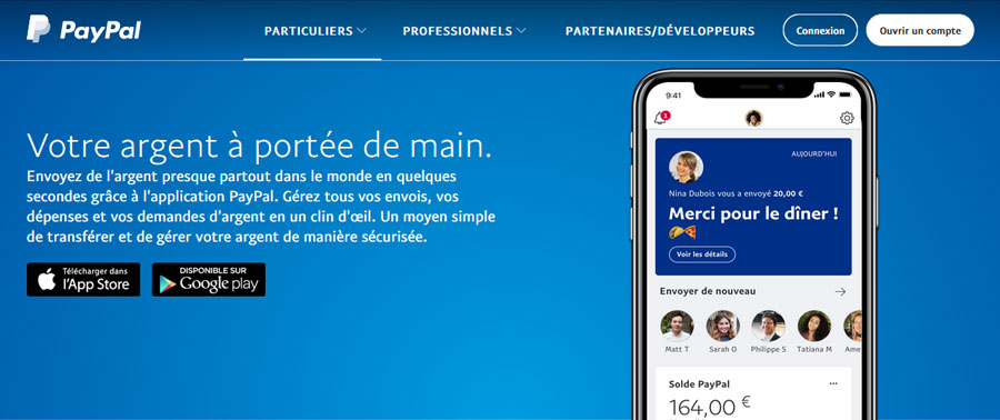 Le site internet de PayPal